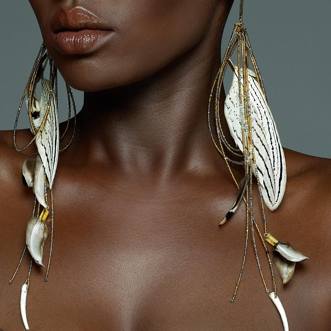 Adha Zelma-Vac Feather + Gold Earrings