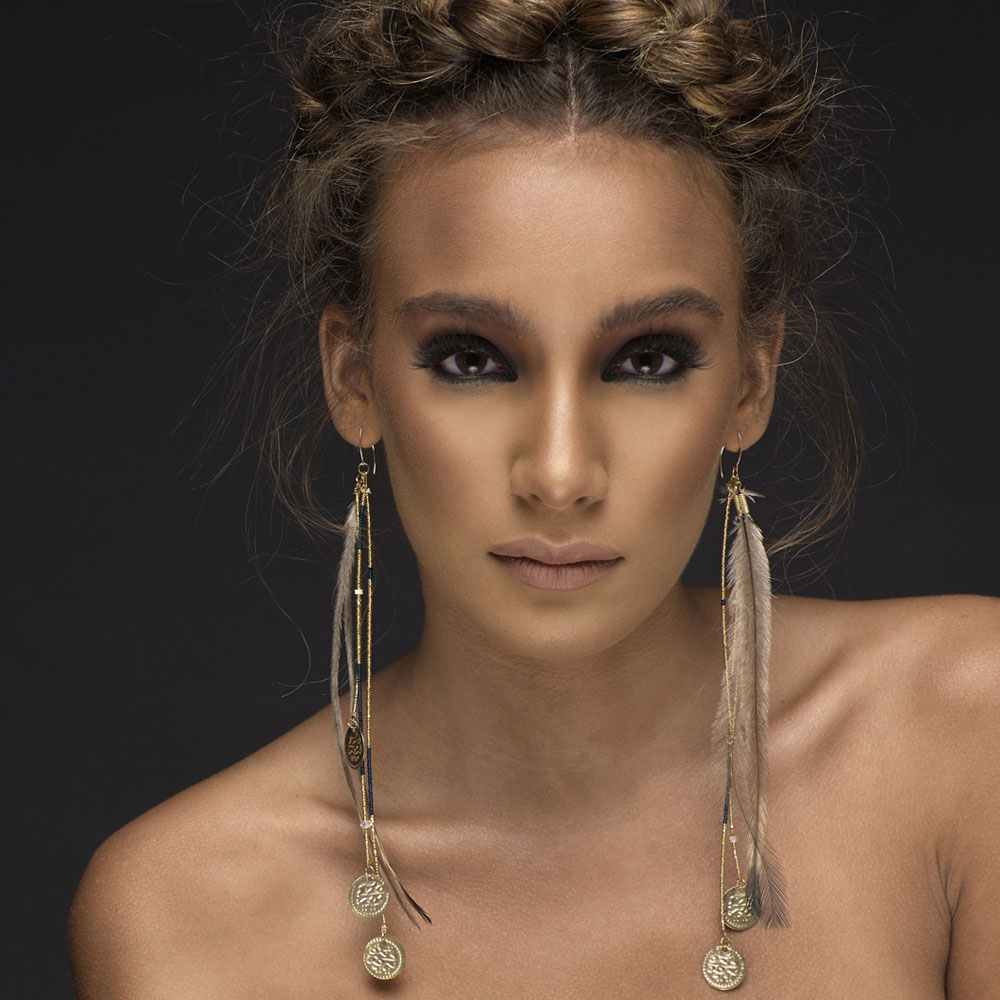 Cel Ana Gold Emu Feather Earrings Adha Zelma Jewelry